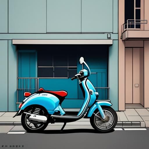 Blue Moped in Korean Street: Graphic Novel Illustration