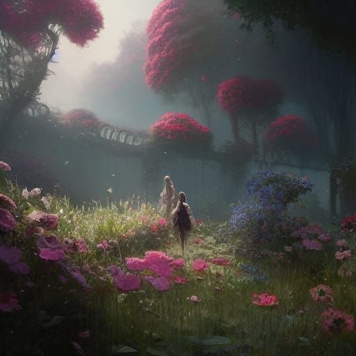 Hyperdetailed Flower Garden in Dark Fantasy Style