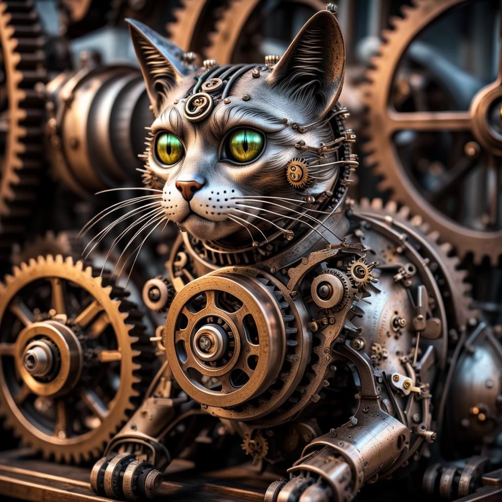 Steampunk Metal Cat with Intricate Gears