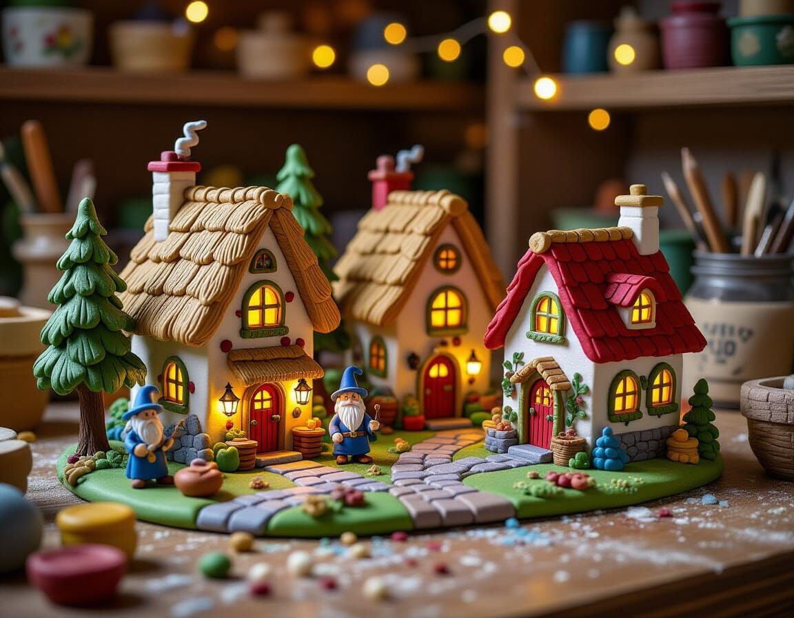 Macro Fantasy Village Sculpted from Polymer Clay