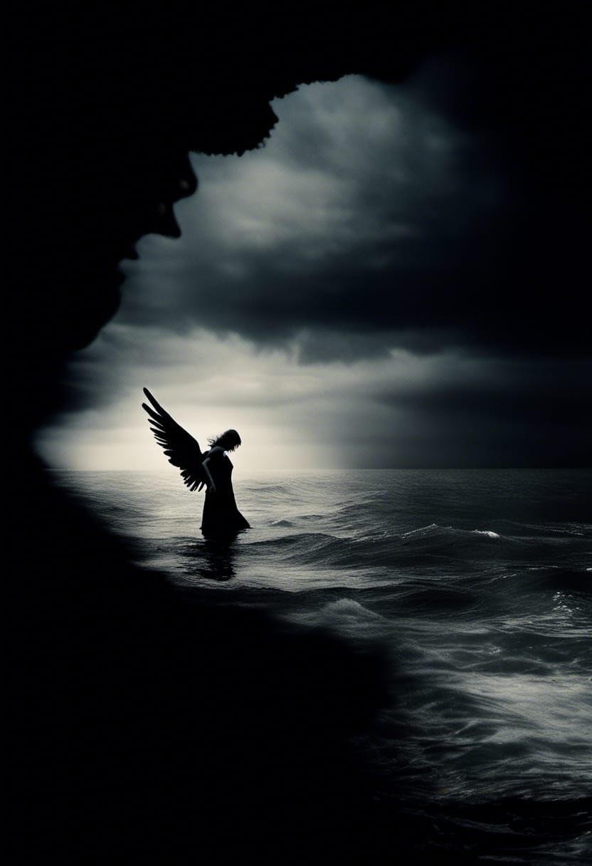 Dark Angel Protecting Drowning Man