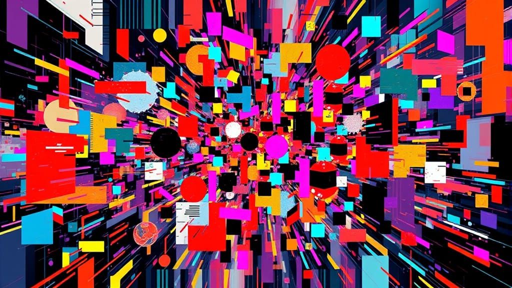 Vibrant Abstract Explosion of Chaotic Forms and Colors