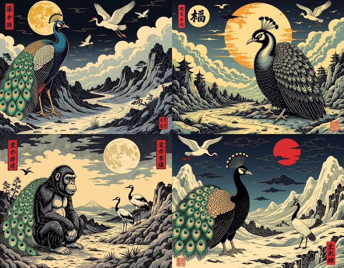 Mutant Peacock Orangutan in Post-Apocalyptic Japanese Squalo...