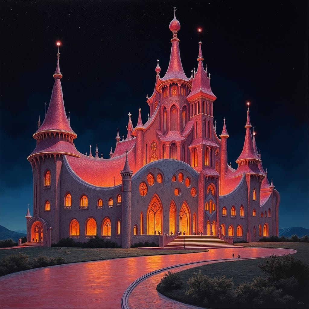 Surreal Cosmic Architecture in Expressive Oil Painting Style