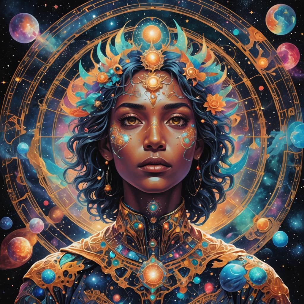 Holographic Cosmic Astral Illustration in Mixed Media