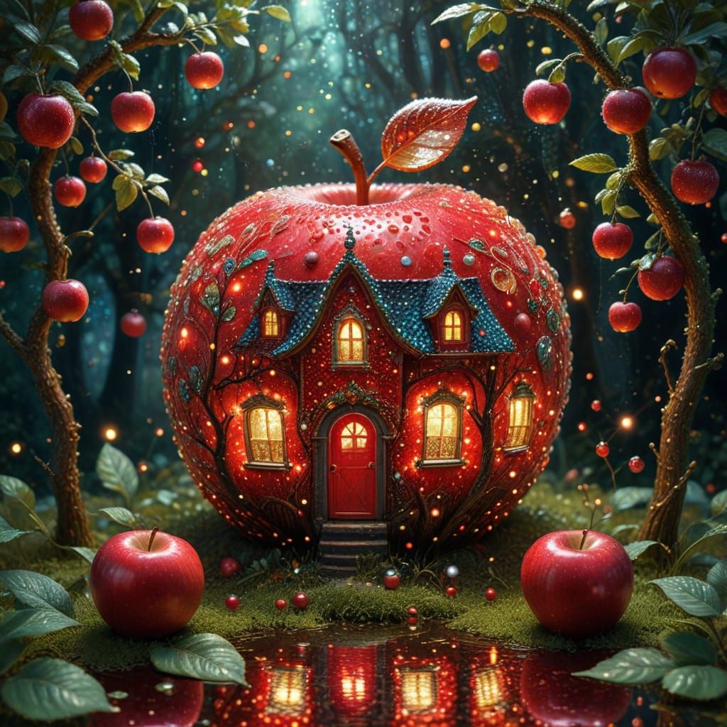 Enchanted Pointillist Apple House Radiates Sparkle