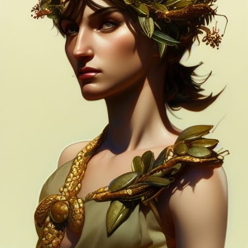 Olive Goddess Portrait in Hyperdetailed Style