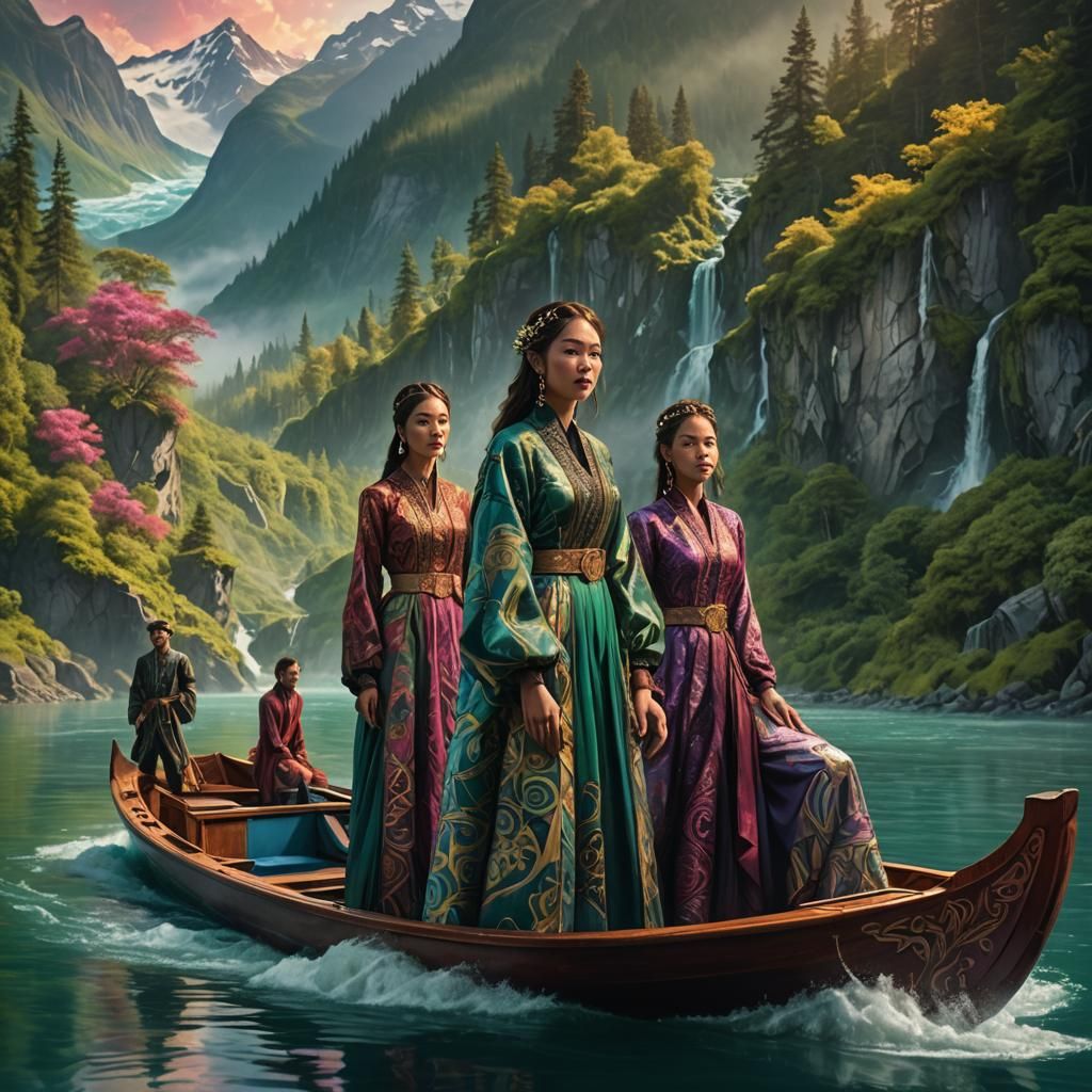 Fantasy Art: Teens in Silk on Alaskan River