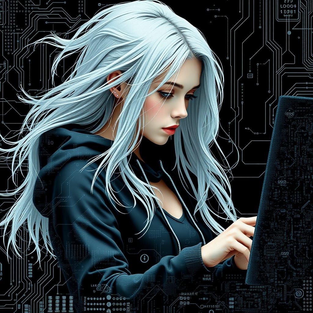 Girl in Digital World: Hyperrealistic Glitch Art