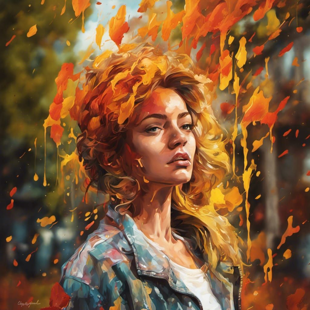 Couple in Love Embracing Autumn Graffiti Art