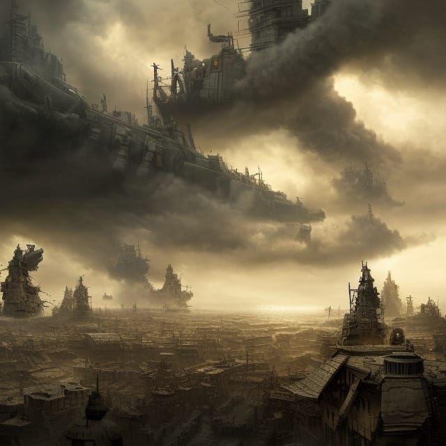 Epic Nuclear Warfare Scene in Digital Matte Painting Style