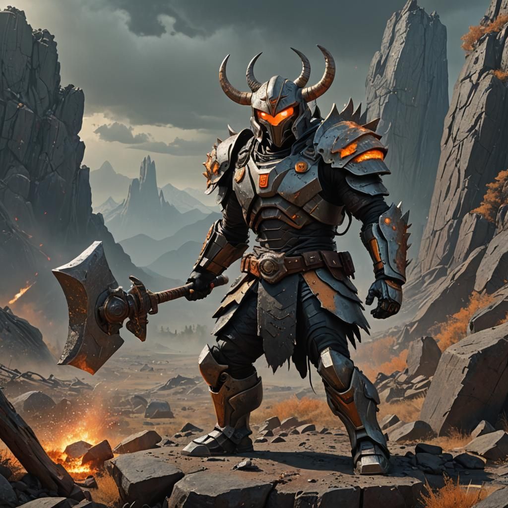 Stone Age Kamen Rider Concept Art in Fantasy Style