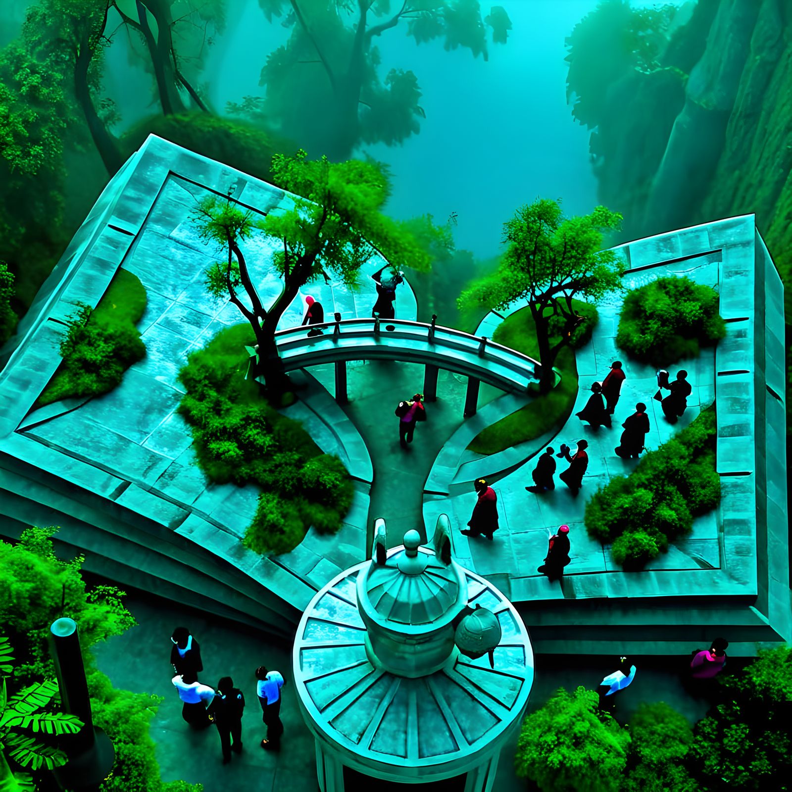 Mountain Temple Revealed Through Clouds in Panoramic View