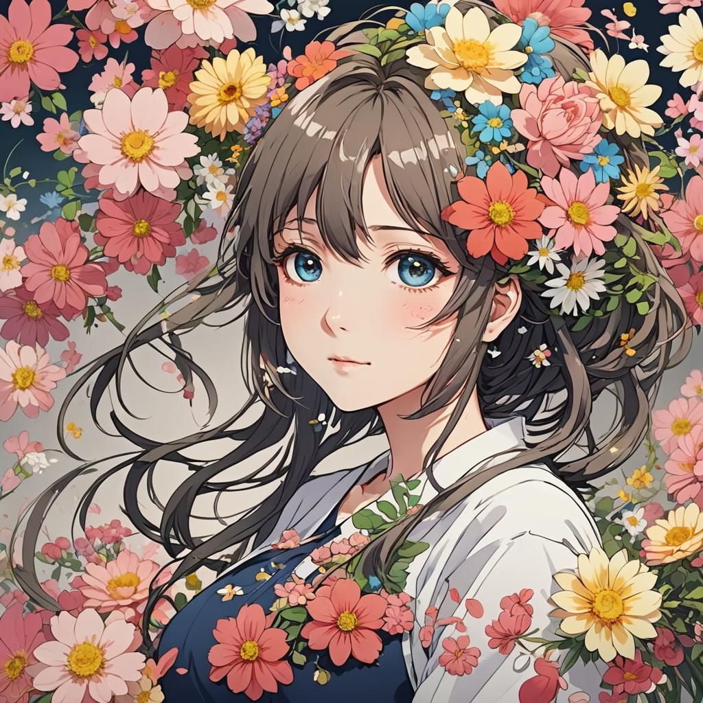 Anime Style Pregnant Woman with Flower