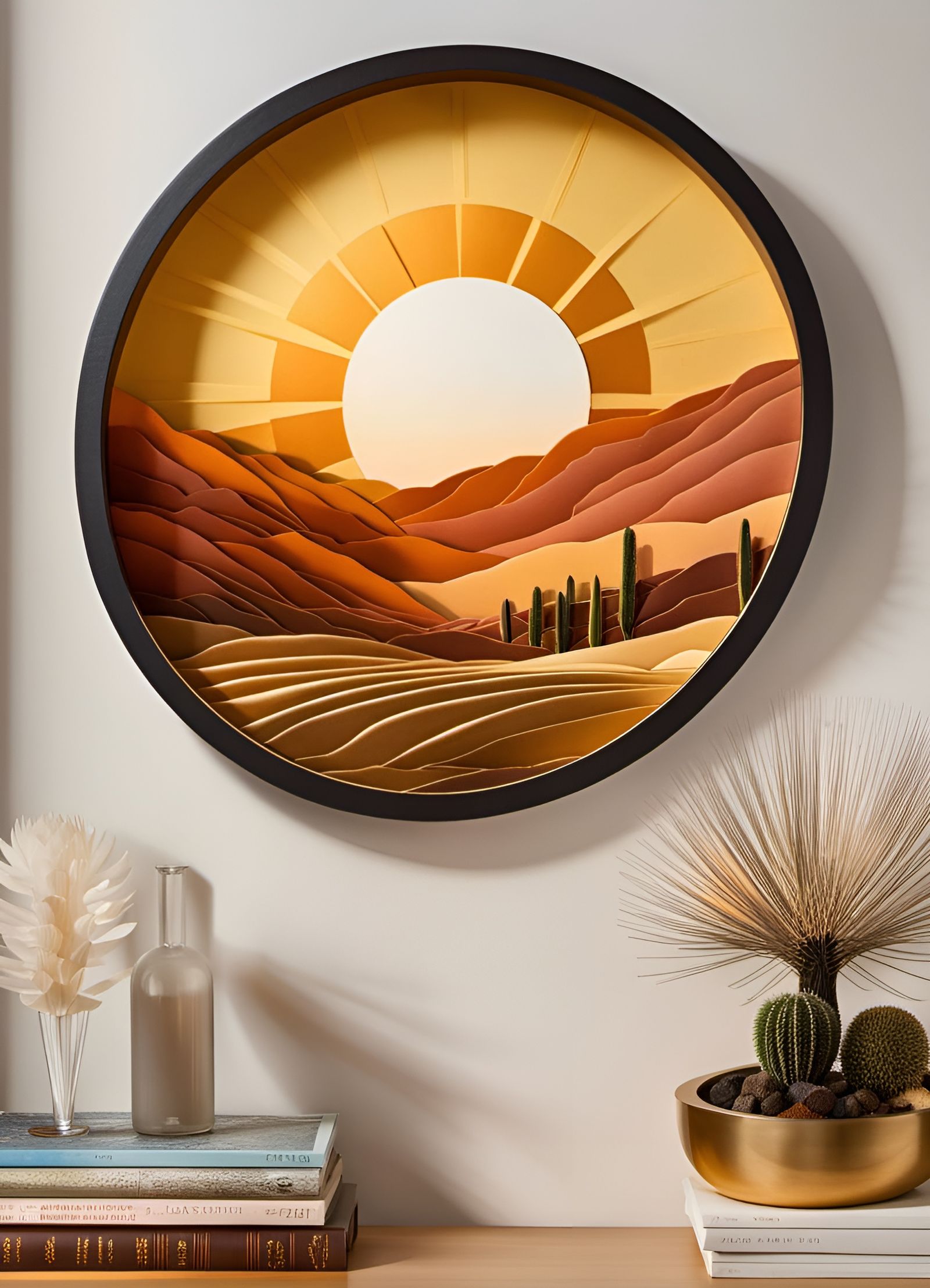 Desert Sunset Shadowbox in Surrealist Style