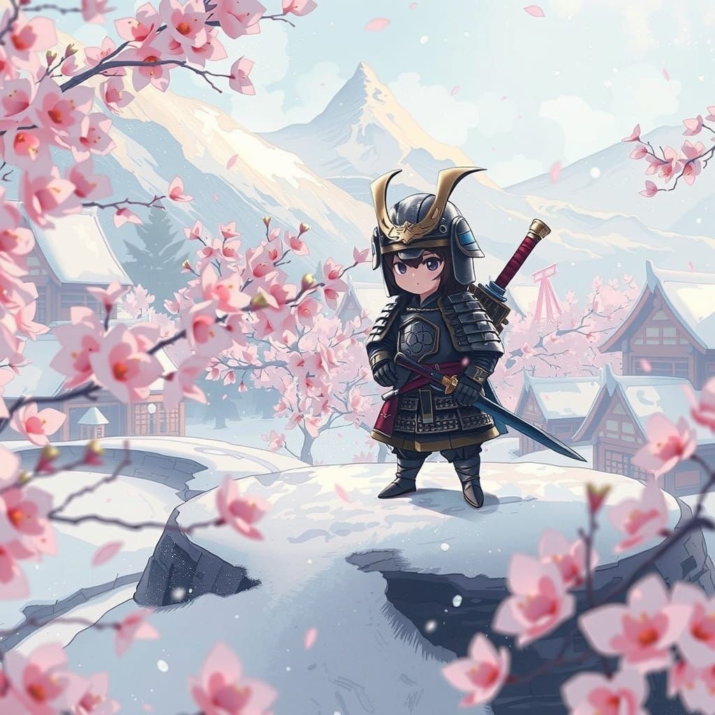 Heroic Samurai Kiko in Traditional Japanese Landscape