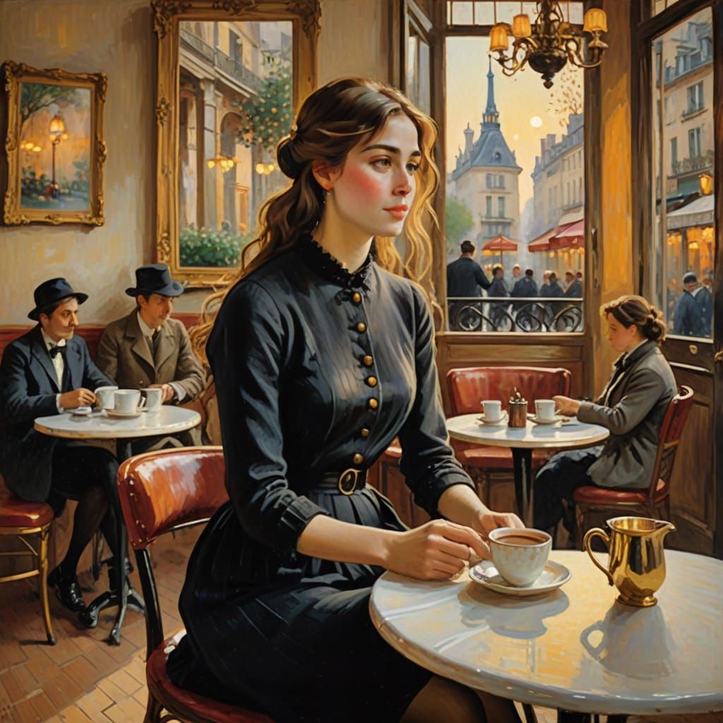Woman in Parisian Cafe, Impressionist Masterpiece