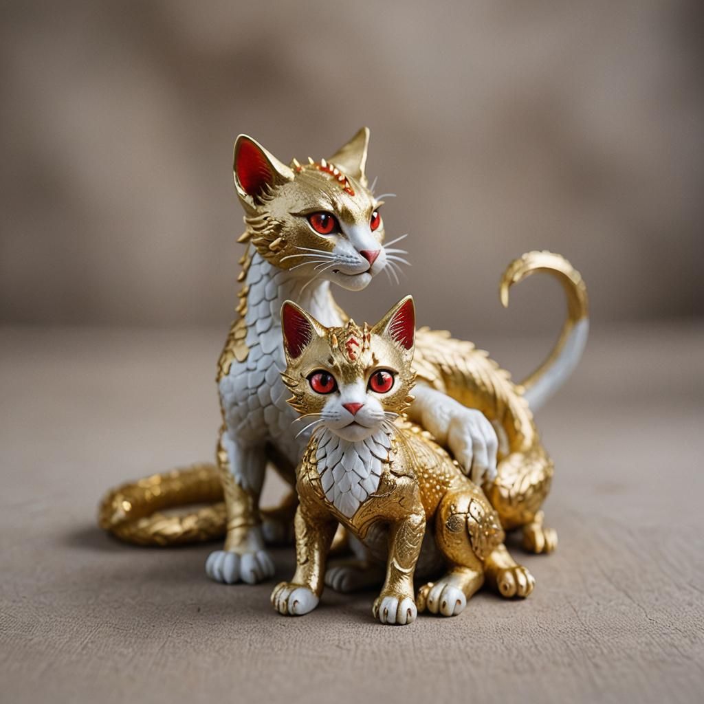 Hybrid Dragon-Cat Action Figure in Professional Photography