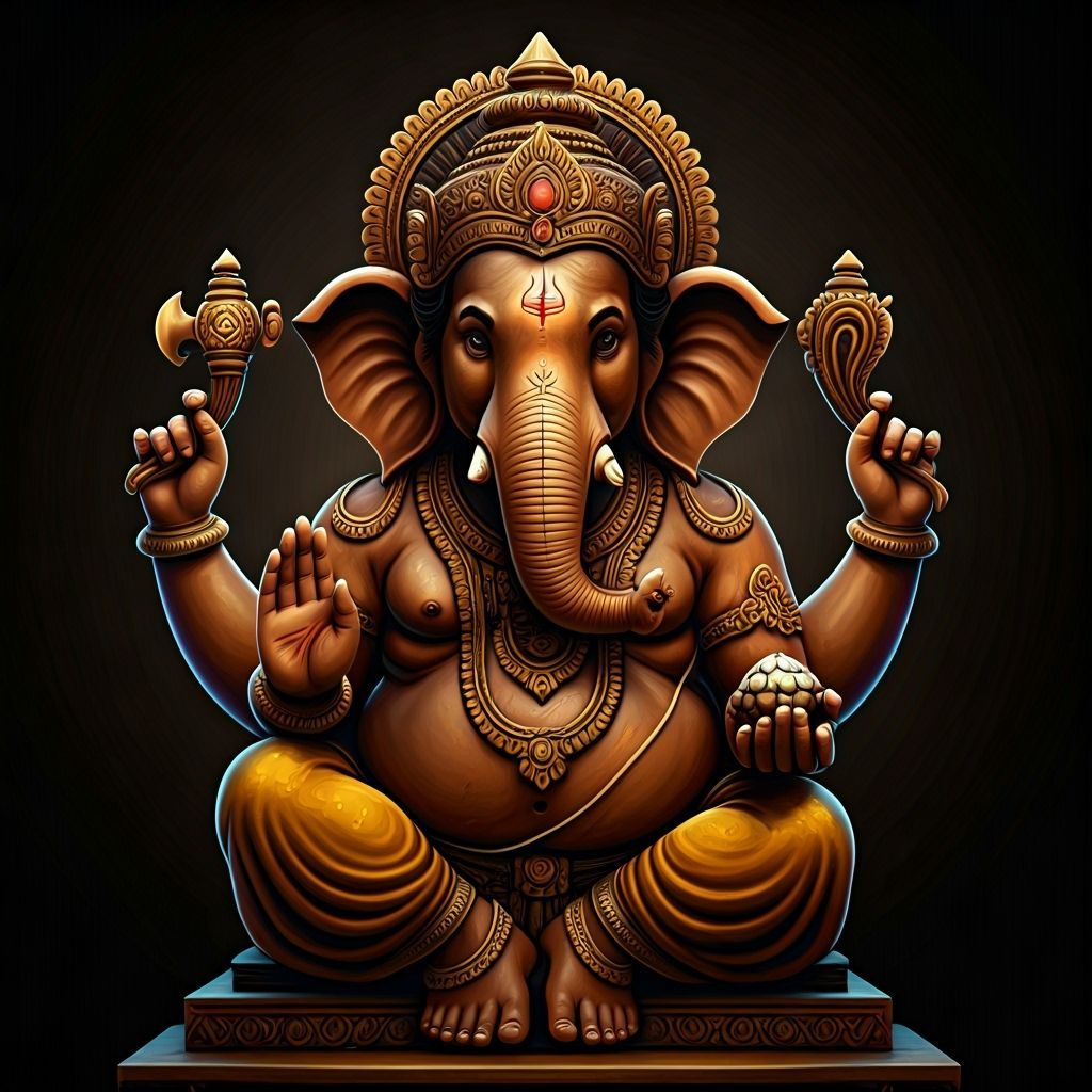 Intricate Wooden Statue of Ganesha in Classical Style