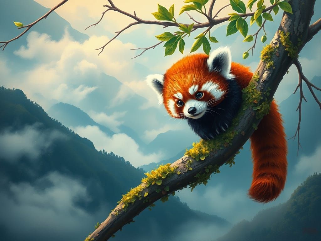 Red Panda in Neo-Impressionist Oil Painting