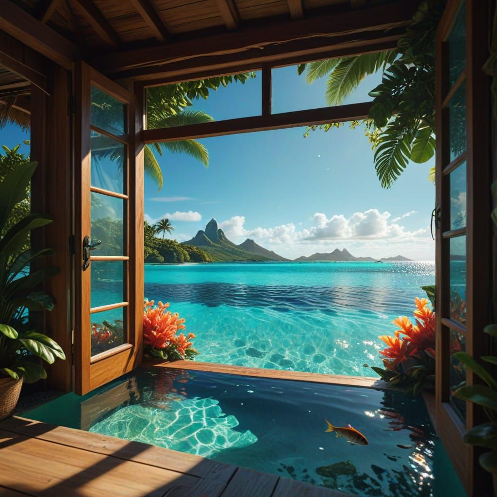 Bora Bora Paradise: Vibrant Overwater Hut Scene