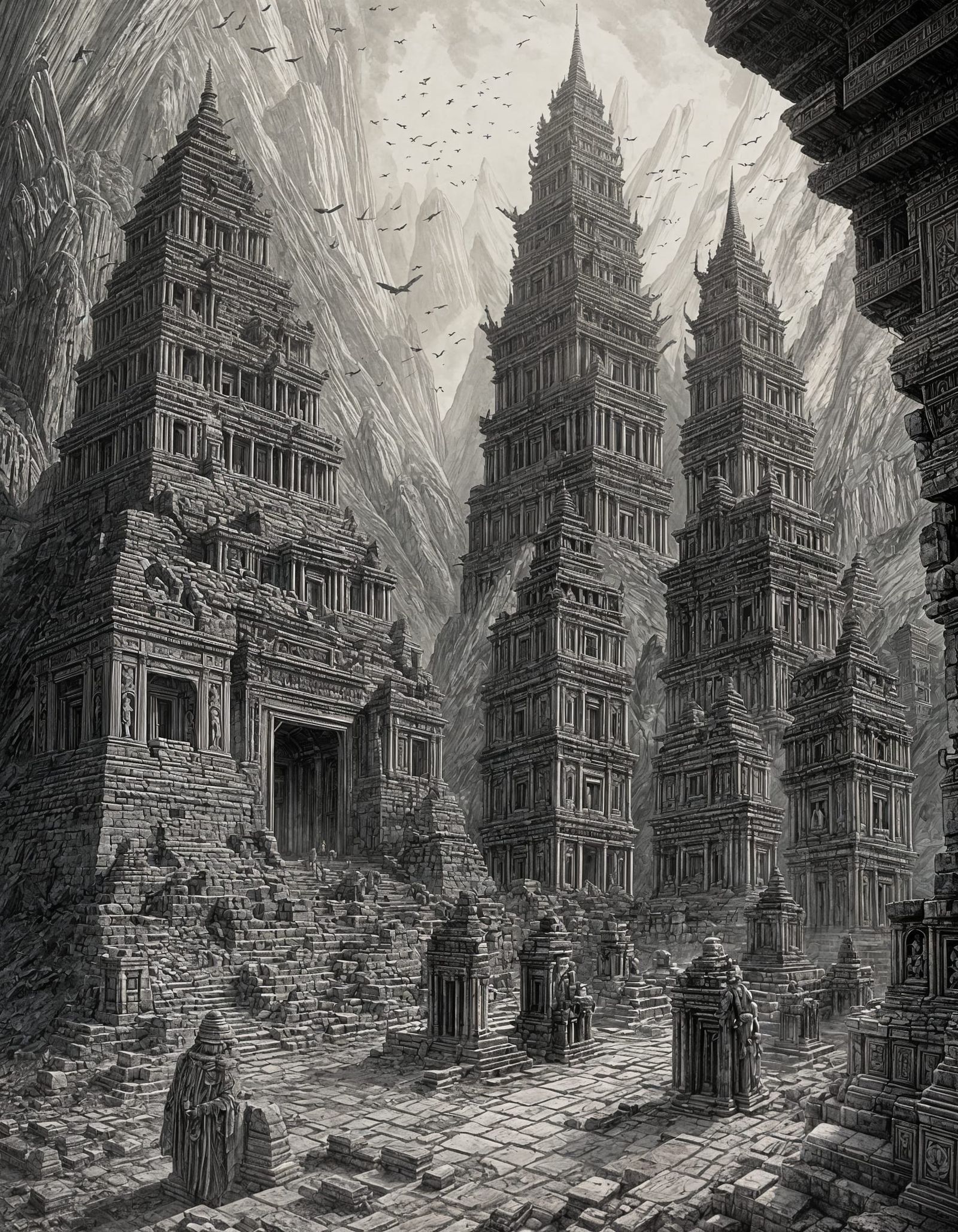Sinister Ruins: Etching of an Ancient City