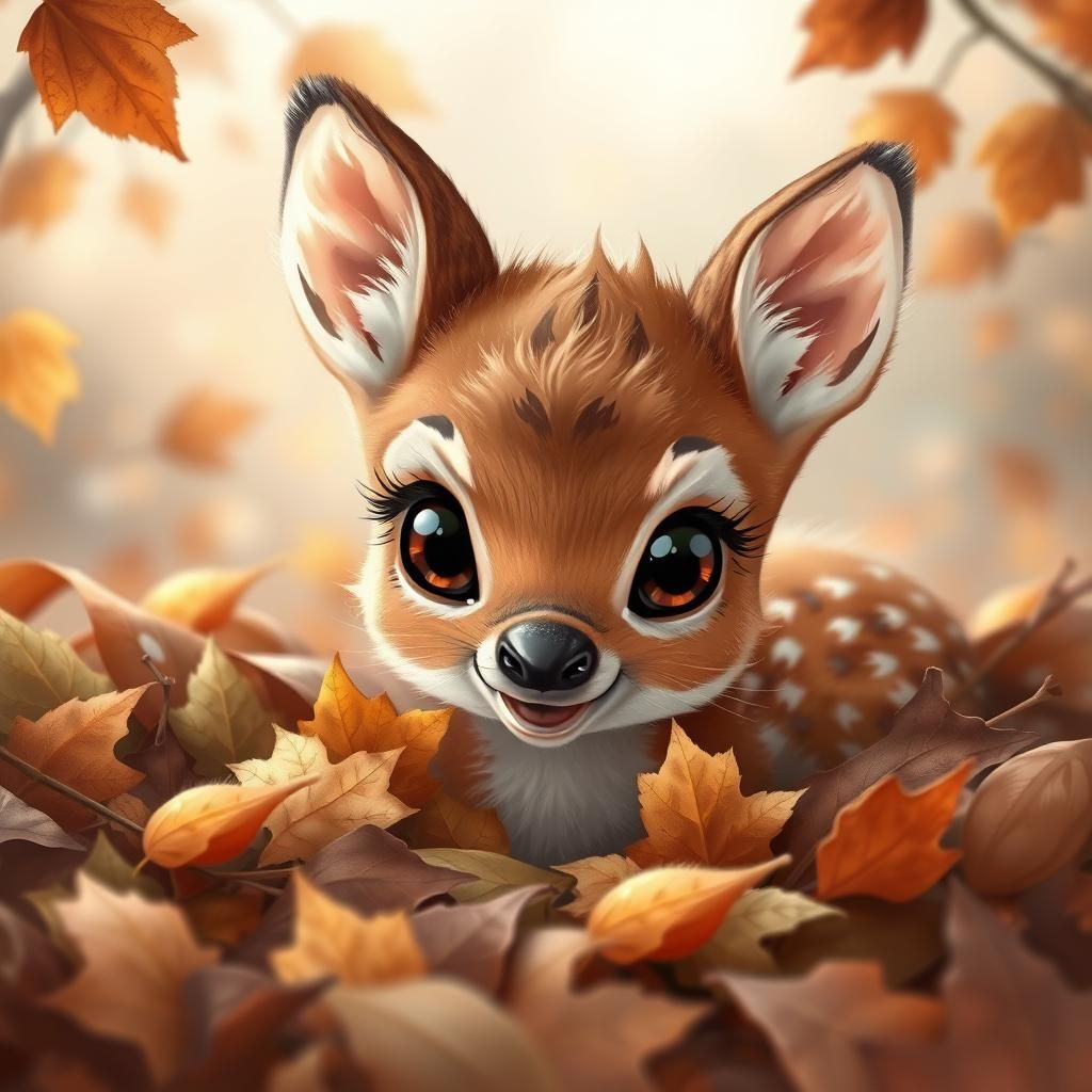Adorable Autumn Fawn in Fairytale Illustration