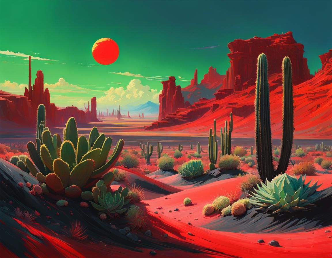 Black Sand Desert Oasis, Hyperreal Photoillustration