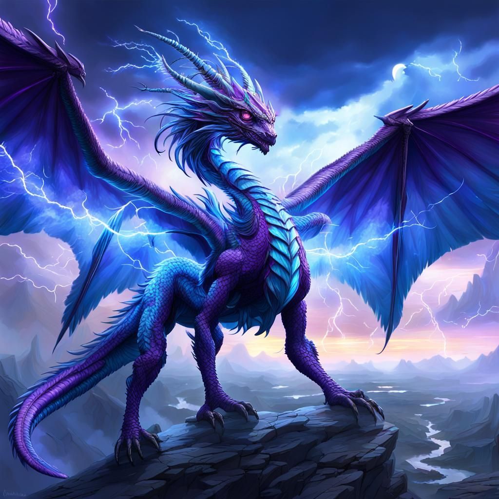 Cyclonia the Wind Dragon in a Thunderstorm