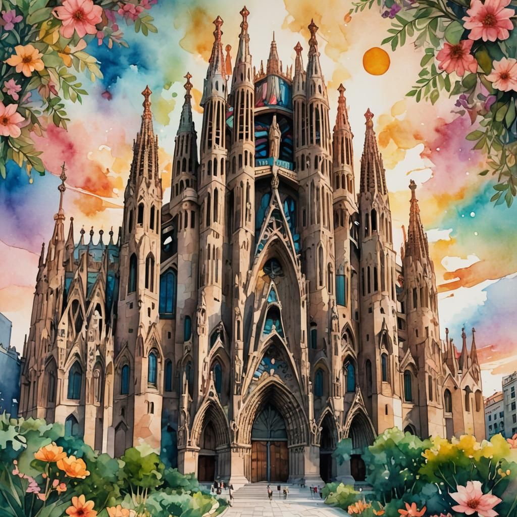 Sagrada Familia: A Watercolor-Inspired Sunrise