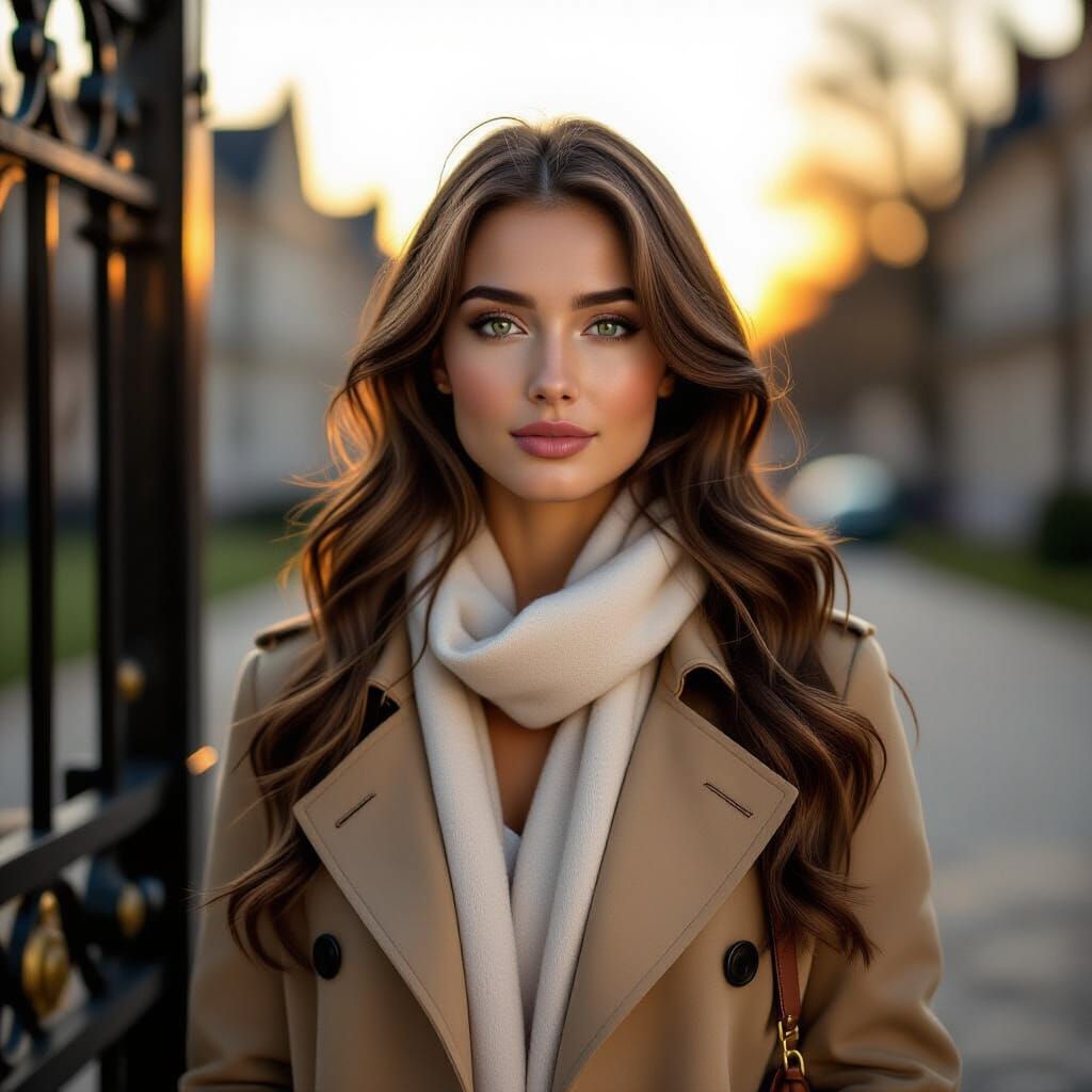 French Woman at Sunset Near University Gate