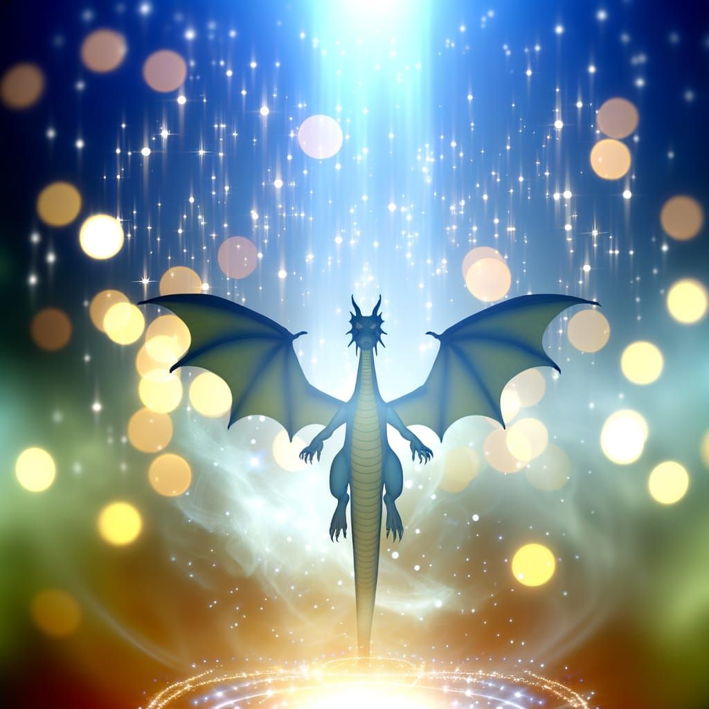 Friendly Dragon Spreading Wings in Magical Mist