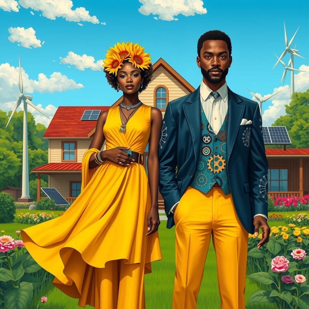 Solarpunked Juneteenth American Gothic by Amy Sherald