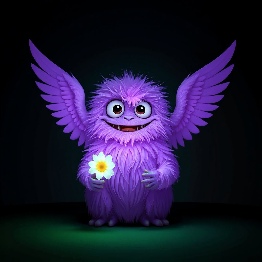 Lilac Monster Holds Feather