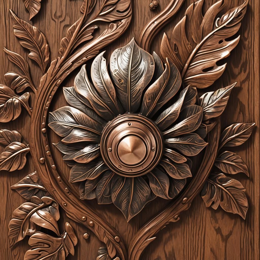 Copper Doorknob with Monstera Leaf Engravings