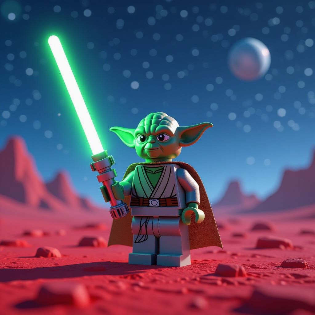 Lego Yoda with Lightsaber on Red Planet