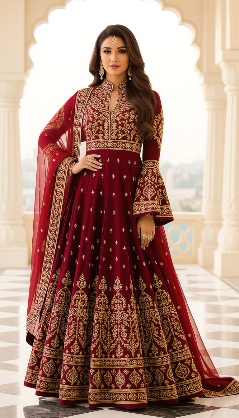 Elegant Embroidered Anarkali Dress in Jewel Tones