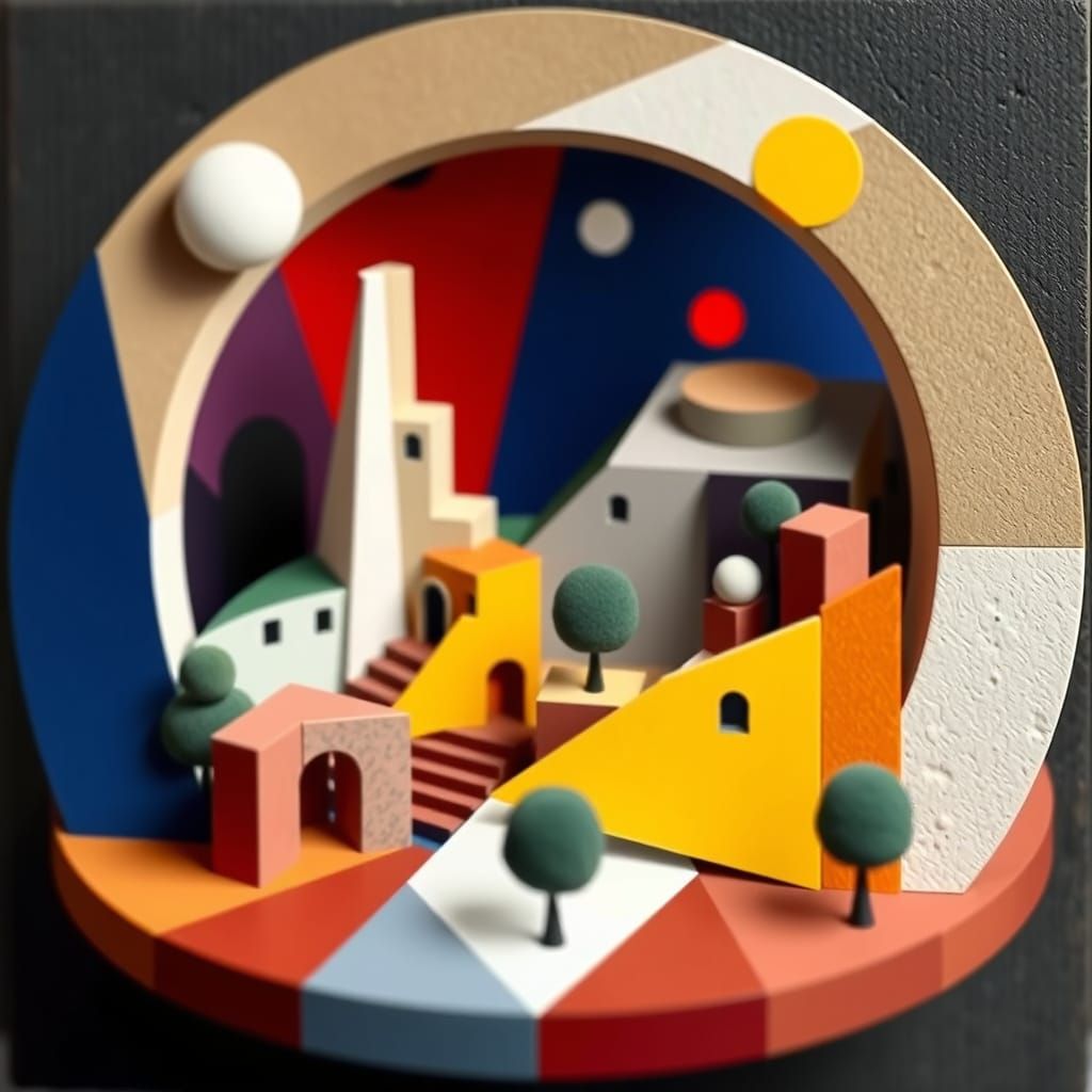 Abstract Cubist Miniature World in Euclidean Style
