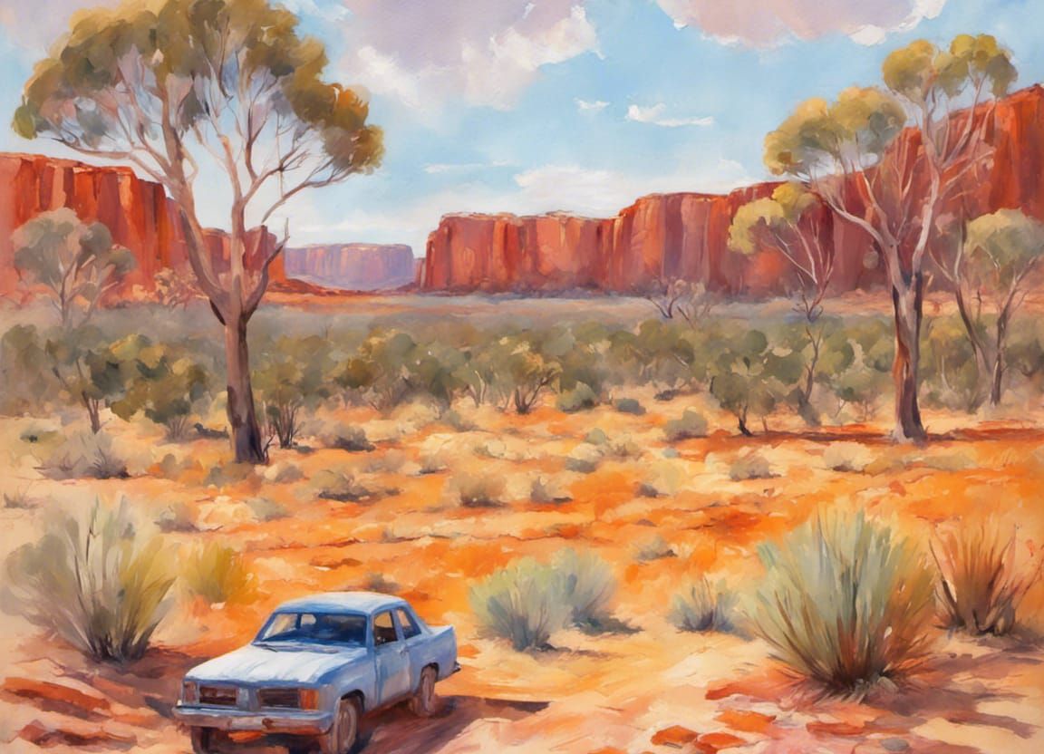 Australian Outback Book Cover in Gouache Style