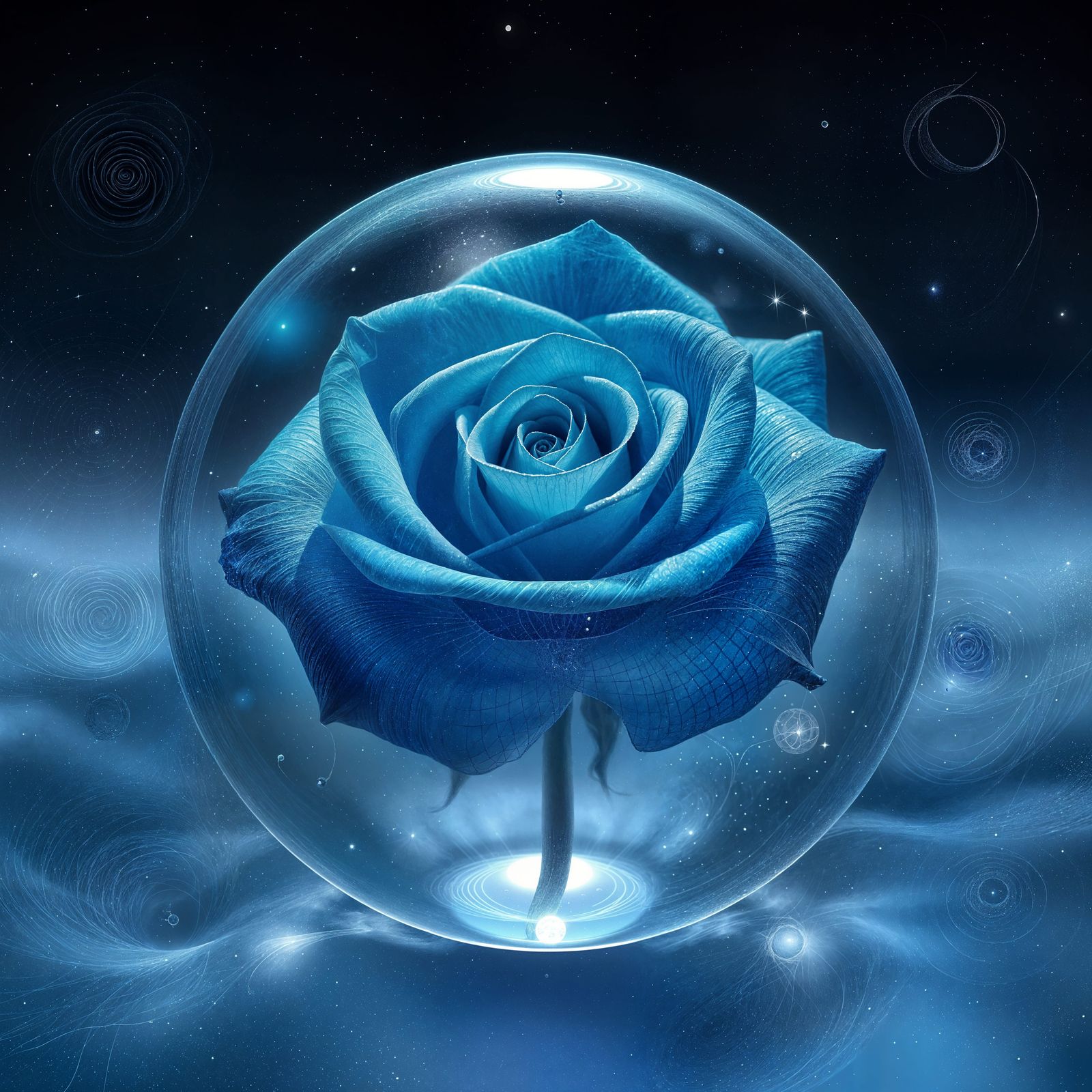 Magical Blue Rose in Crystal Orb, Celestial Beauty