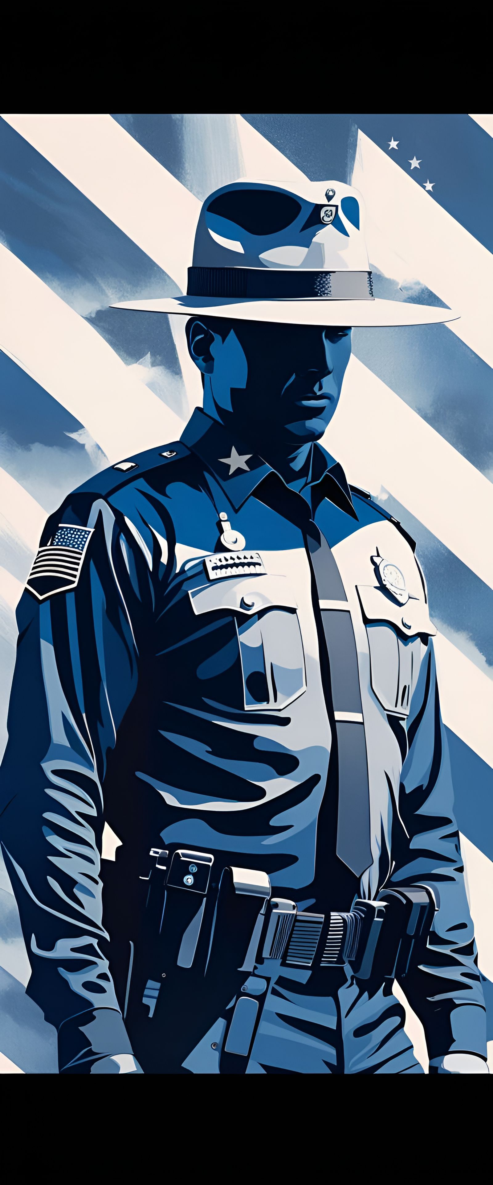 American Police Officer Silhouette in Double Exposure