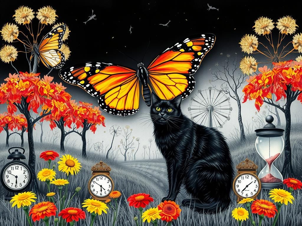 Sugar Skull Butterfly in Surreal Autumn Landscape