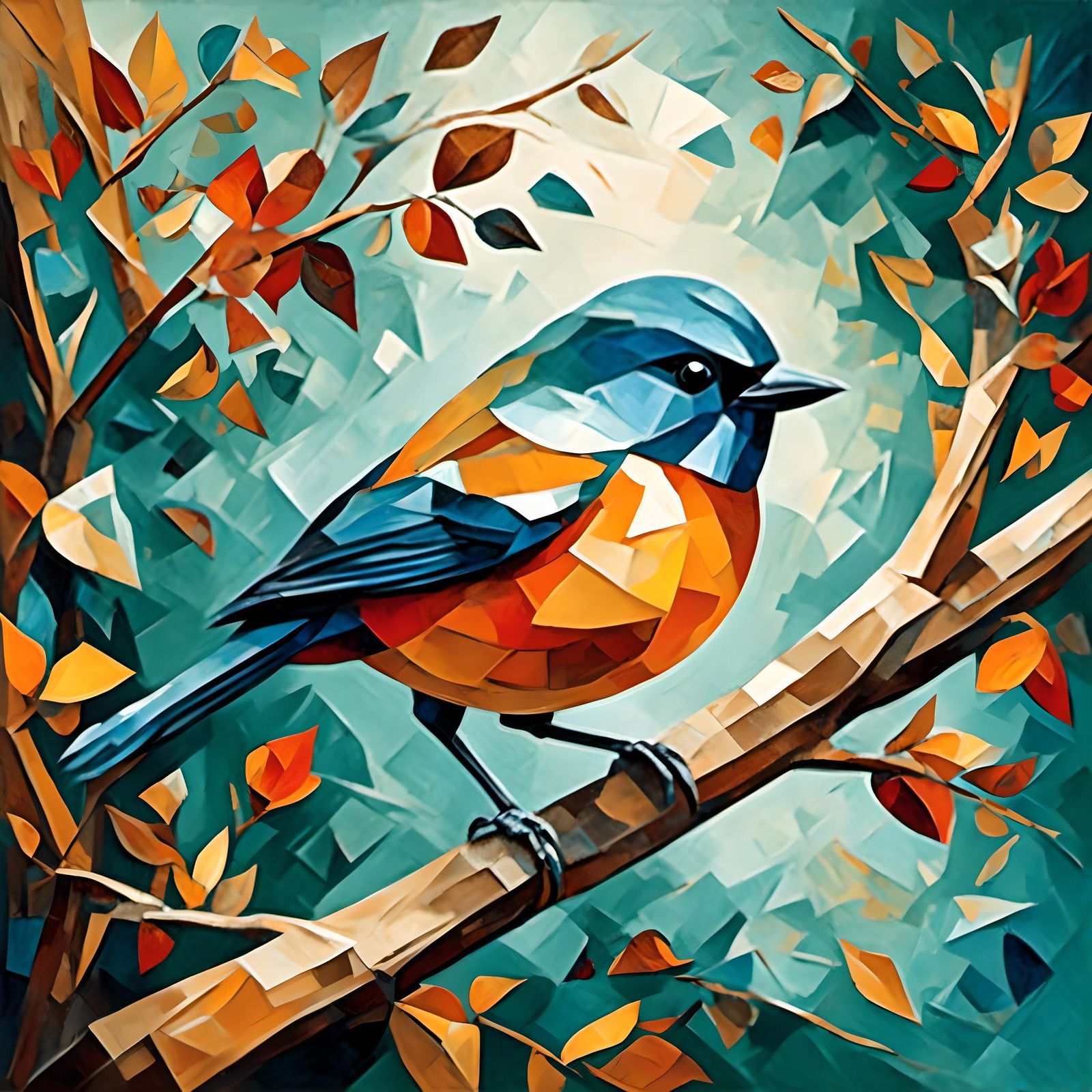 Bird on Branch in MoCubey Style