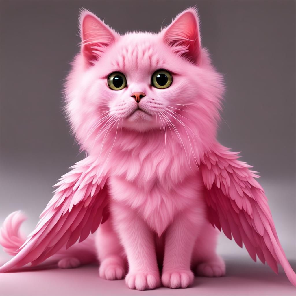 Pink Winged Cat: A Cute Digital Art Creation