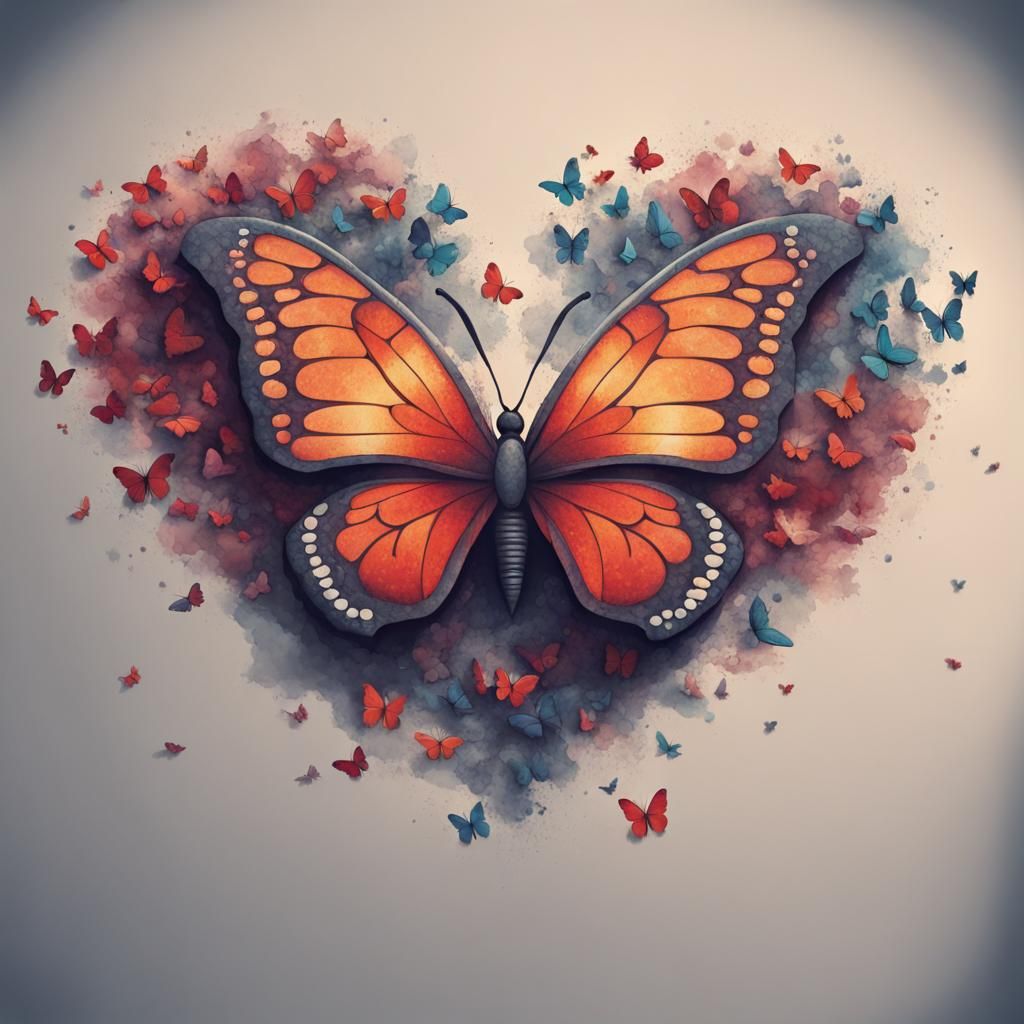 Butterfly Heart T-Shirt Design in Matte Painting Style