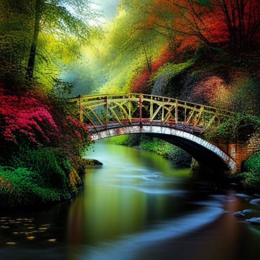 Iron Bridge UK in Surreal Watercolor Style