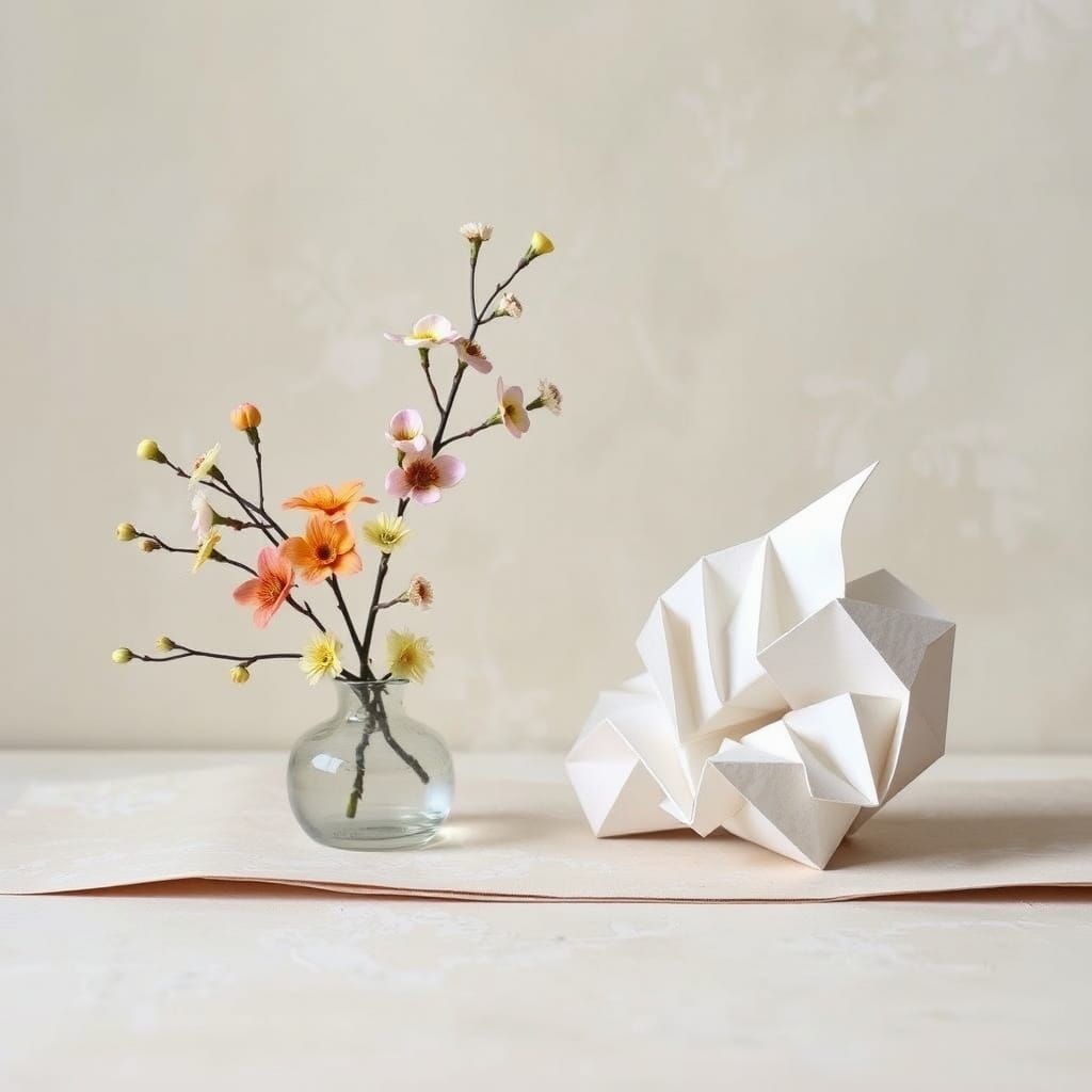 Ikebana and Origami Still Life in Japanese Style