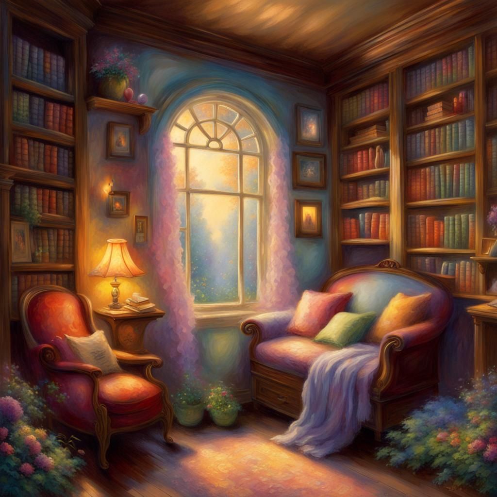 Colorful cozy interior book nook