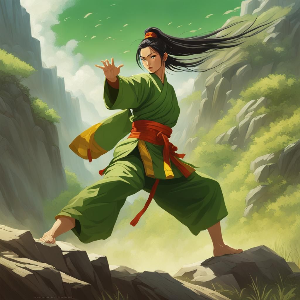 Oriental Earthbending Martial Artist in Anime Style