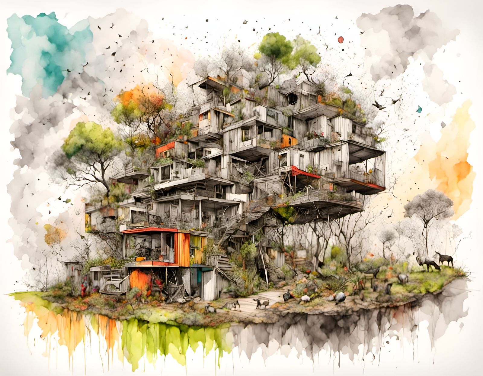 Dystopian Architectural Sketch with Geodesic Elements